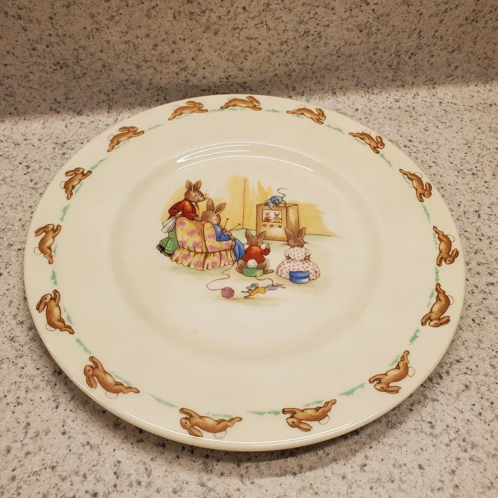 5 PC Vtg Royal Doulton Child's Bunnykins 3 Plates Birthday Spaceship TV Bowl Mug